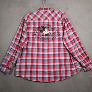 Disney Parks Western Shirt XL Plaid Pearl Snap Mickey Mouse‎ Walt Disney World